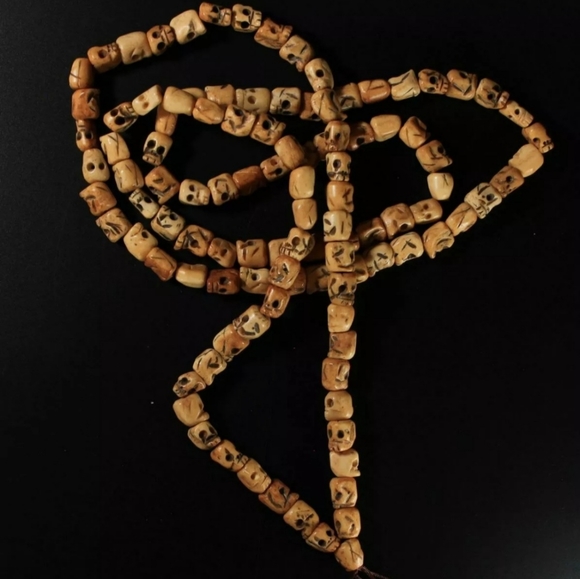Antique 19th Cent. Tibetan Skull bone Prayer Beads Mala Rosary necklace - Picture 1 of 2